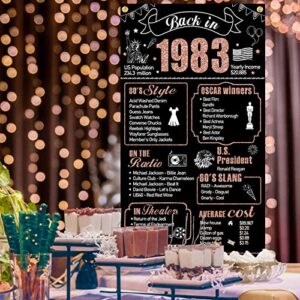 40th Birthday Decorations Back in 1983 Door Banner for Women, Rose Gold Happy 40 Birthday Door Cover Party Supplies, Forty Year Old Bday Theme Backdrop Decor for Outdoor Indoor