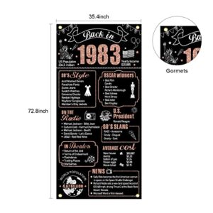 40th Birthday Decorations Back in 1983 Door Banner for Women, Rose Gold Happy 40 Birthday Door Cover Party Supplies, Forty Year Old Bday Theme Backdrop Decor for Outdoor Indoor