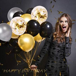 Black Gold Birthday Party Decoration Set, Black and Gold Party Decoration Including Happy Birthday Banner, Balloons, Metallic Fringe Curtain, Perfect Fit for Girls or Boys, Men or Women Birthday