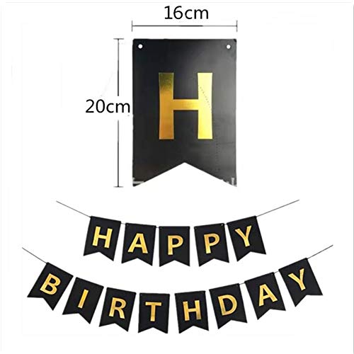 Black Gold Birthday Party Decoration Set, Black and Gold Party Decoration Including Happy Birthday Banner, Balloons, Metallic Fringe Curtain, Perfect Fit for Girls or Boys, Men or Women Birthday