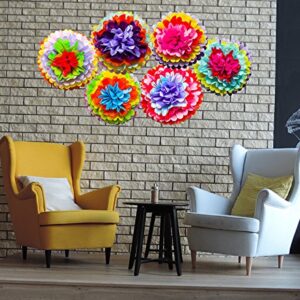 Mexican Fiesta Tissue Paper Pom Poms Flowers Rainbow Theme Party Supplies for Carnival Cinco De Mayo Wedding Birthday Decorations(6PCS)