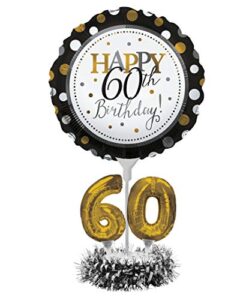 creative converting happy 60th birthday balloon centerpiece black and gold for milestone birthday – 317308