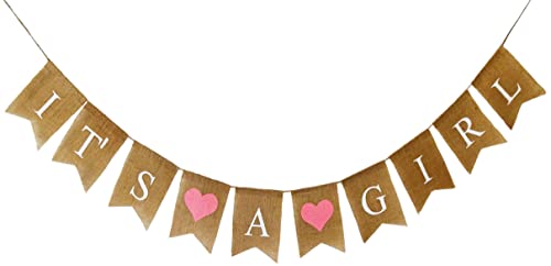 Shimmer Anna Shine It's a Girl Burlap Banner for Baby Shower Decorations and Gender Reveal Party (Pink)