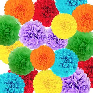 party decorations, 18pcs decorative tissue paper pom poms of 14in, 12in, 10in, color paper flowers for birthday celebration wedding party fiesta indoor and outdoor decoration
