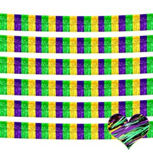 6 pack 6 feet mardi gras foil fringe garland metallic tassle banner wall hanging tinsel streamers backdrop for parade floats, bachelorette, wedding, birthday party decorations(gold green purple)