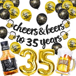 35th birthday decorations, 35 years anniversary decorations for men women, cheers to 35 years banner, 32 inch number 35 gold foil balloon, 35 sign latex balloon, cheers cup foil balloon for wedding anniversary party supplies