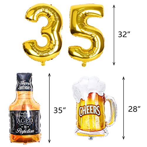 35th Birthday Decorations, 35 Years Anniversary Decorations for Men Women, Cheers to 35 Years Banner, 32 Inch Number 35 Gold Foil Balloon, 35 Sign Latex Balloon, Cheers Cup Foil Balloon for Wedding Anniversary Party Supplies