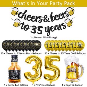 35th Birthday Decorations, 35 Years Anniversary Decorations for Men Women, Cheers to 35 Years Banner, 32 Inch Number 35 Gold Foil Balloon, 35 Sign Latex Balloon, Cheers Cup Foil Balloon for Wedding Anniversary Party Supplies