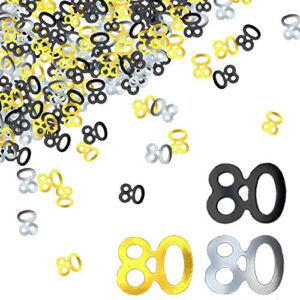 beadnova 80th birthday confetti eighty years old confetti 80 anniversary number confetti for birthday party decor wedding table decoration (1oz, gold silver black mix)