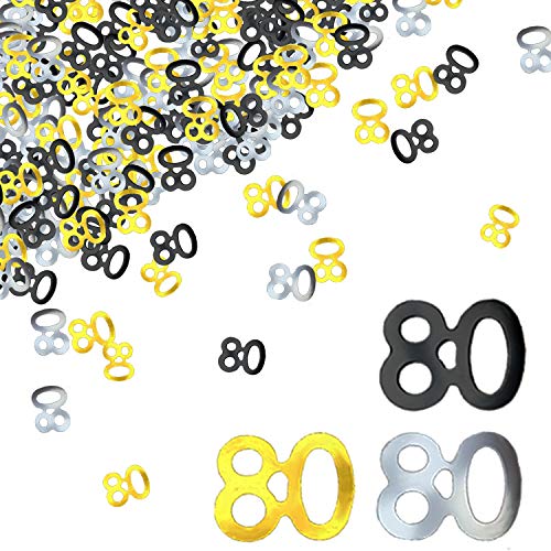 BEADNOVA 80th Birthday Confetti Eighty Years Old Confetti 80 Anniversary Number Confetti for Birthday Party Decor Wedding Table Decoration (1oz, Gold Silver Black Mix)