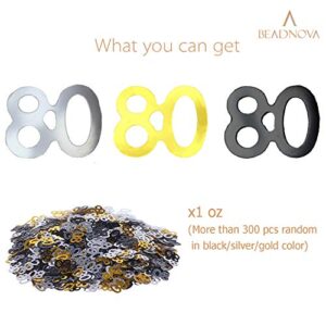 BEADNOVA 80th Birthday Confetti Eighty Years Old Confetti 80 Anniversary Number Confetti for Birthday Party Decor Wedding Table Decoration (1oz, Gold Silver Black Mix)