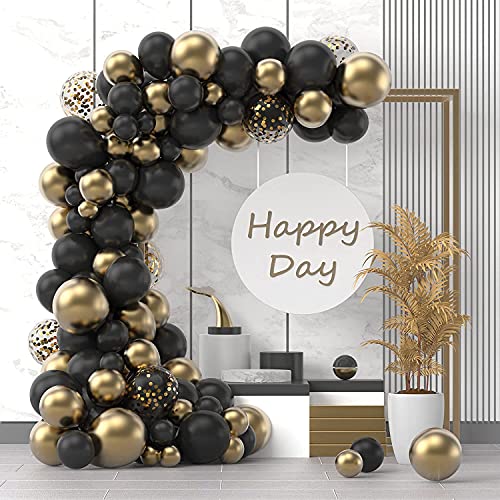 Black Gold Balloons Garland Kit - 120Pcs Black Metallic Gold Confetti Latex Balloons Arch Kit for Weddings, Birthday Party, Graduation Baby Showers, Anniversaries