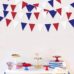 32Ft Red Blue White Banner Party Decorations Fabric Pennant Triangle Flag Bunting Garland for Patriotic 4th of July USA American Independence National Day Graduation Birthday Wedding Outdoor Decor