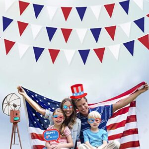 32Ft Red Blue White Banner Party Decorations Fabric Pennant Triangle Flag Bunting Garland for Patriotic 4th of July USA American Independence National Day Graduation Birthday Wedding Outdoor Decor