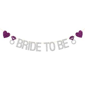 bride to be banner with diamond ring, silver glitter engagement party, wedding party supplies decoration silver