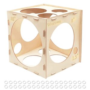worown 14 holes collapsible wood balloon sizer box, 1-10 inch balloon sizer cube, balloon size measurement tools for balloon arches, balloon columns, balloon decorations
