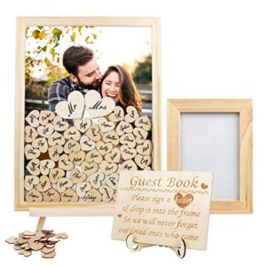aytai wedding guest book alternative, drop top frame with 102 wooden hearts, rustic sign in guest book for wedding baby shower reception decorations