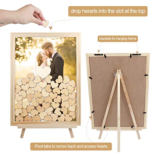 Aytai Wedding Guest Book Alternative, Drop Top Frame with 102 Wooden Hearts, Rustic Sign in Guest Book for Wedding Baby Shower Reception Decorations