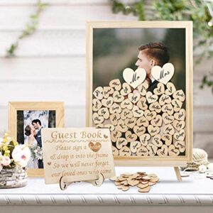 Aytai Wedding Guest Book Alternative, Drop Top Frame with 102 Wooden Hearts, Rustic Sign in Guest Book for Wedding Baby Shower Reception Decorations