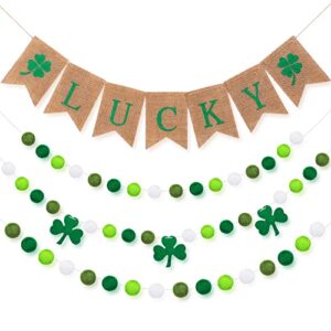 3 Pieces St. Patrick's Day Felt Balls Garland with Lucky Shamrock Garland Banner St Patrick Garland St. Patrick's Day Decorations for Irish Wall Hanging Decorations