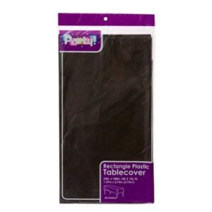 pack of 4 black disposable plastic tablecloths, 54 x 108″