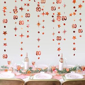 rose gold 80th birthday decorations number 80 circle dot twinkle star garland metallic hanging streamer bunting banner backdrop for 80 and fabulous cheers to 80 years old birthday party supplies