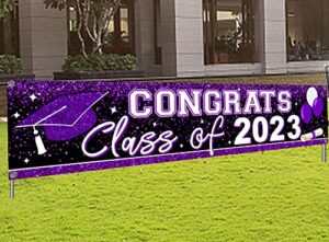 large class of 2023 banner purple congrats grad banner backdrop graduation 2023 yard sign for graduation party supplies graduation decorations 2023 (purple)