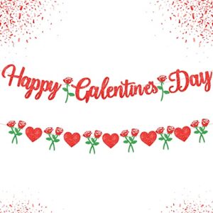 happy galentines day banner with roses – 2 strings, no diy | happy galentines day decorations | galentines day party favors for be my galentine decor | galentine’s day decorations, galentines décor