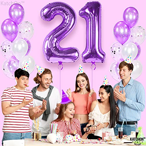 KatchOn, Giant Purple 21 Balloon Number - 40 Inch | 21 Year Old Balloon | Purple Number 21 Balloon, 21st Birthday Decorations for Women | 21 Birthday Balloon, 21st Birthday Party | 21st Anniversary
