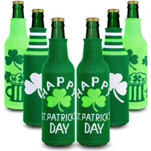 6 packs st. patricks day-themed bottle sleeves green shamrock beer bottle covers glass beer bottle decor for holiday party table decorations