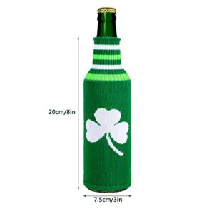 6 Packs St. Patricks Day-Themed Bottle Sleeves Green Shamrock Beer Bottle Covers Glass Beer Bottle Decor for Holiday Party Table Decorations