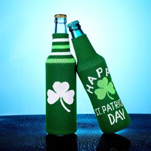 6 Packs St. Patricks Day-Themed Bottle Sleeves Green Shamrock Beer Bottle Covers Glass Beer Bottle Decor for Holiday Party Table Decorations