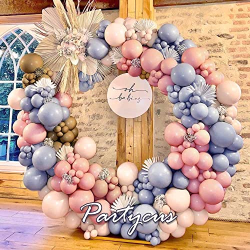 Pink Blue Balloon Garland Double Stuffed Pastel Pink Dusty Blue Brown Balloon Arch Kit Blush Ivory Latex Balloons for Gender Reveal Baby Shower Wedding Birthday Party Decoration