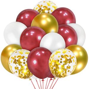 red and gold confetti balloons, 12 inches burgundy metallic gold and white balloons for wedding birthday bridal shower supplies baby shower anniversary party decorations (50 pcs)