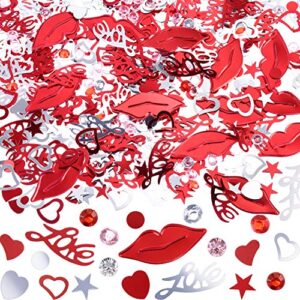 tecunite 4000 pieces valentine confetti for valentine’s day wedding party table decoration with heart, love, lip print, acrylic diamond shape design confetti, 3.5 ounce
