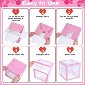 56 Pieces Valentine's Day Transparent Love Box Decorations with Balloon LED Light Letters for Valentine's Day, Wedding Party, Bridal Shower, Birthday Party Reveal Backdrop (Pink)