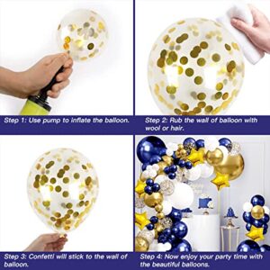 Navy Blue Gold Balloons Garland Kit, 127 pcs Navy Blue Gold White Confetti Balloons with Gold Stars for Birthday Party Baby Shower Wedding Anniversary Graduation Decorations……