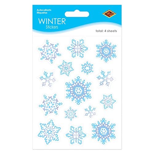 Beistle 24020 Snowflake Stickers, 4.75" x 7.5", Blue/Grey/White