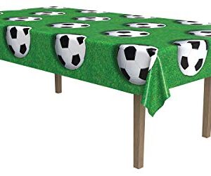 Beistle 54532 Soccer Ball Tablecover, 54 by 108-Inch, Green/White/Black