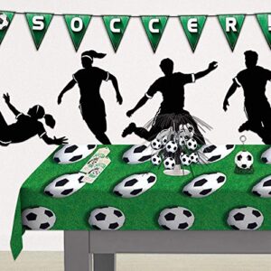 Beistle 54532 Soccer Ball Tablecover, 54 by 108-Inch, Green/White/Black