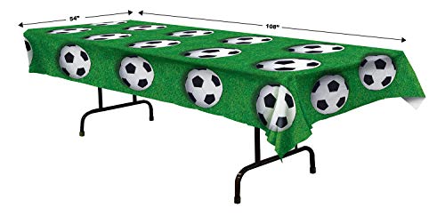 Beistle 54532 Soccer Ball Tablecover, 54 by 108-Inch, Green/White/Black