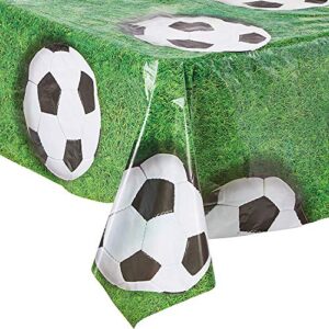 Beistle 54532 Soccer Ball Tablecover, 54 by 108-Inch, Green/White/Black