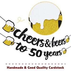 50 Year Anniversary Decorations - Cheers & Beers To 50 Years Banner Fifty Sign Latex Balloon 32 inch "50" Gold Balloon 35 inch Cheers Beers Cups Foil Balloons for 50th Birthday Wedding Party Supplies
