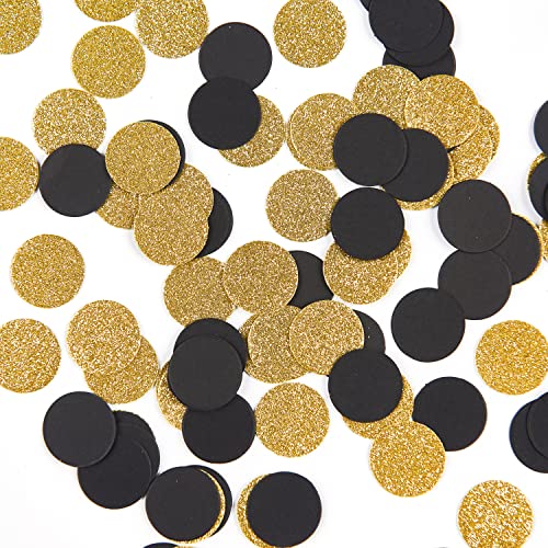 300pc Black Gold Paper confetti,Circle Dots Glitter Party Table Confetti for Wedding Baby Shower Birthday Party Decoration Suppiles Table Decoration 1 Inch