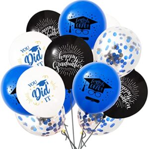 graduation balloons blue 2023 40pcs 12 inch royal blue white black confetti latex helium congrats grad balloons for grad party decorations supplies