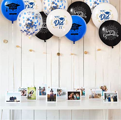 Graduation Balloons Blue 2023 40pcs 12 Inch Royal Blue White Black Confetti Latex Helium Congrats Grad Balloons for Grad Party Decorations Supplies