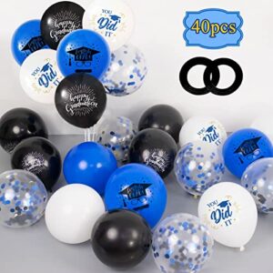 Graduation Balloons Blue 2023 40pcs 12 Inch Royal Blue White Black Confetti Latex Helium Congrats Grad Balloons for Grad Party Decorations Supplies