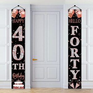 40th birthday door banner decorations for women, rose gold happy 40th birthday hello forty porch sign party supplies, 40 year old bday decor for indoor outdoor
