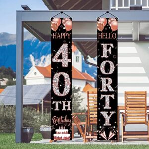 40th Birthday Door Banner Decorations for Women, Rose Gold Happy 40th Birthday Hello Forty Porch Sign Party Supplies, 40 Year Old Bday Decor for Indoor Outdoor