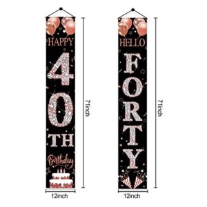 40th Birthday Door Banner Decorations for Women, Rose Gold Happy 40th Birthday Hello Forty Porch Sign Party Supplies, 40 Year Old Bday Decor for Indoor Outdoor